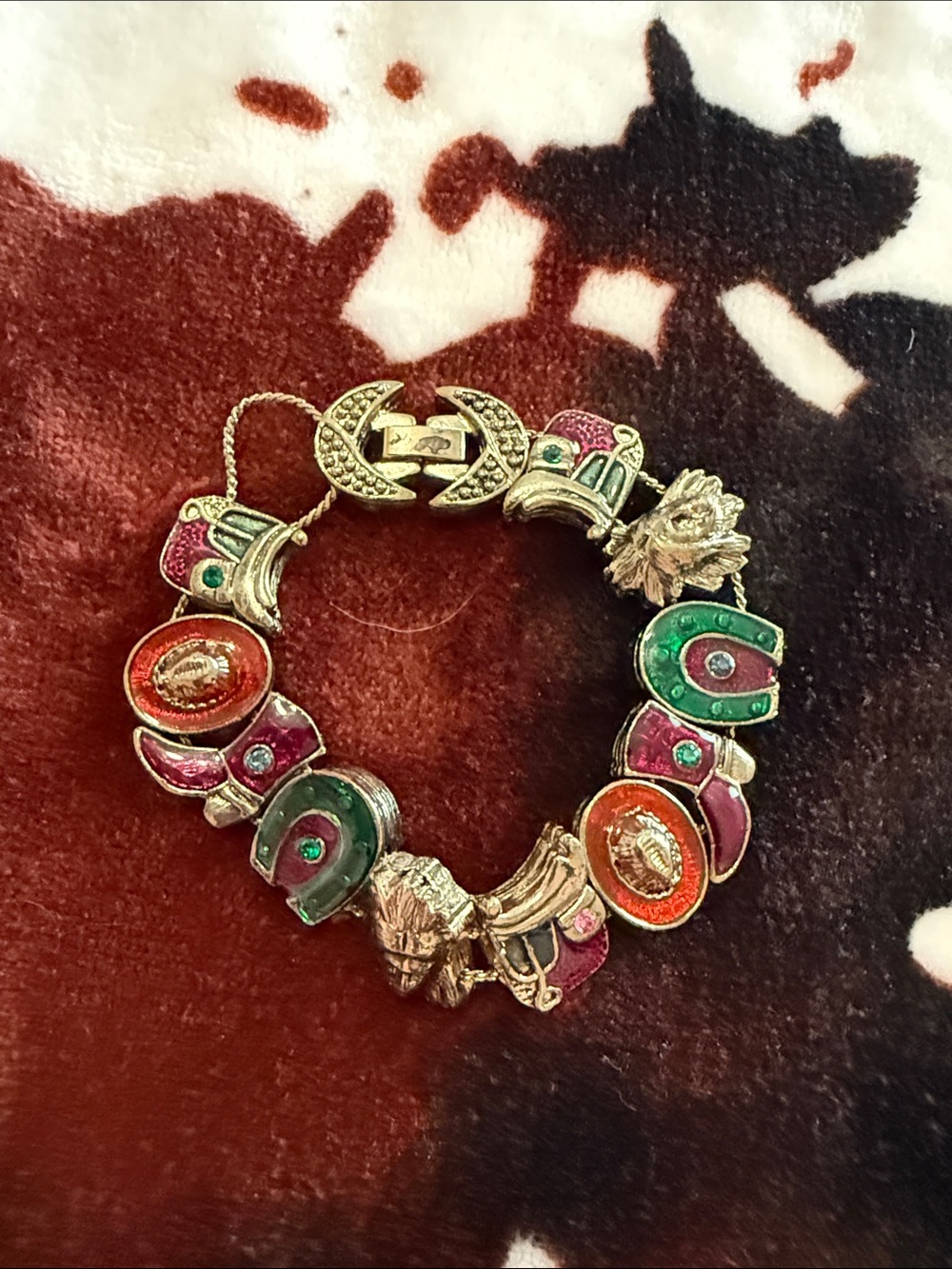 Vintage 1990s Cowgirl Western Slide Charm Bracelet